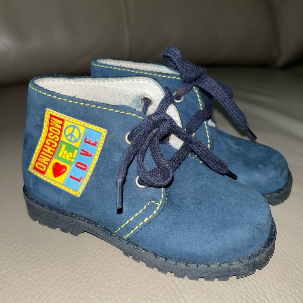 Toddler MOSCHINO BLUE SUEDE BOOTS size European 21 (US 5.5) Made in Italy
